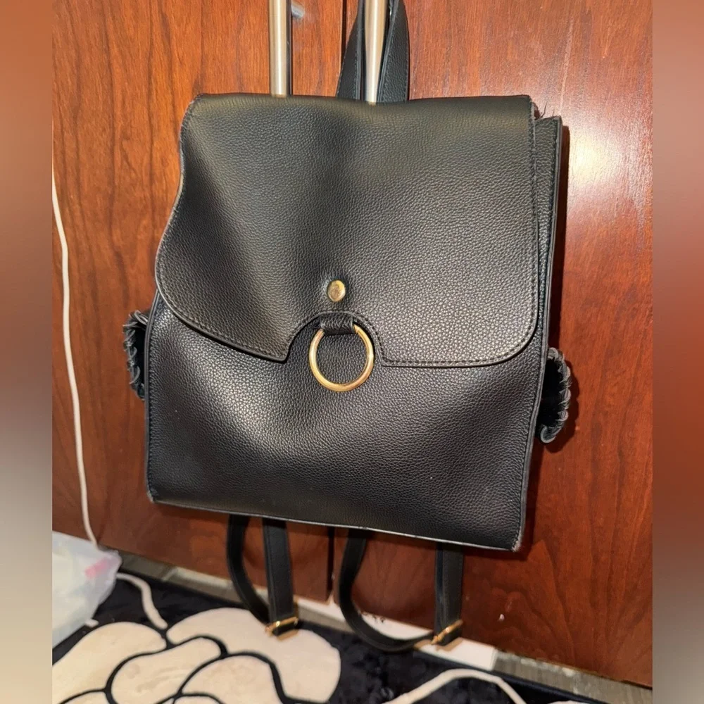 Chic and Versatile LD Design Black Backpack Purse with Unique Pocket Detail
